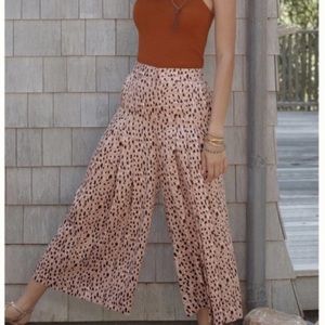 Anthropologie Maeve Isobel Pleated Wide Leg Pants Leopard Print Culottes Small